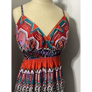 She's Cool Women's Maxi Dress Geometric Retro 70's OC Inspired Airy Beach Resort